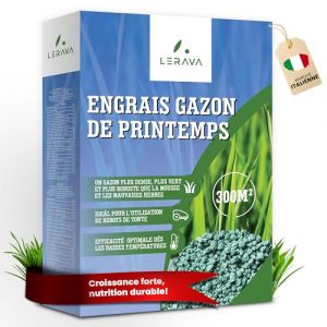 LERAVA® PRINTEMPS Engrais gazon printemps - 300m² - Engrais pelouse libération d'azote sur 3 mois - fertilisant gazon avec Bacillus subtilis - Augmente la résistance des graminées - engrais+gazon (Agricenter Spitaler, neuf)