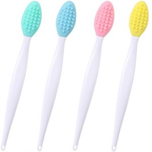 YANGWRshop Lot de 4 brosses de nettoyage des pores, brosse exfoliante double face en silicone, brosse exfoliante pour les lèvres, pour le visage, les lèvres foncées (4 couleurs) (kuoPAN, neuf)