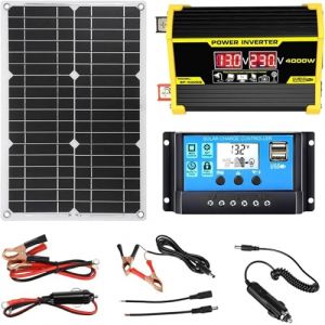 ZQIRUIQZ Kit Solaire 400W avec Onduleur Pur Sinus 110V/220V Et R&eacute;gulateur MPPT 30A &ndash; Syst&egrave;me Autonome pour Camping-Car, Chalet, Bateau, Secours &Eacute;lectrique(Black,12V-220V) (QIRUIYOUXIANGONGSI, neuf)