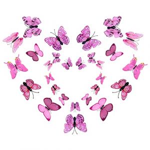 24 Pièces 3D Papillon Stickers Muraux Décoration Papillon pour Fête, Chambre, la Décoration de Gâteau, pour Filles et Garçons (Rose) (OÜ HovanSky, neuf)