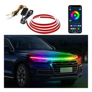 Bande Lumineuse LED pour Capot de Voiture,Feux de Jour ext&eacute;rieurs Flexibles et &eacute;tanches,Bande Lumineuse LED Multicolore RVB pour Capot,Feux de Jour &agrave; Balayage Dynamique,Convient aux v&eacute;hicules12V-24V (Lcxecnw, neuf)