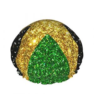 Femmes Réutilisable Stretch Hem Cheveux Chapeau Glitter Jamaïque Drapeau Fier DoubleWaterproof Bonnet De Douche Bonnet De Bain (HuangZhongL, neuf)