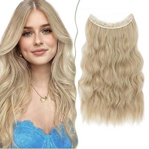 SEGO 24" Rajout Cheveux A Fil Invisible Réglable Une Pièce Extension Fil Cheveux Synthétiques Longs Ondulés Avec 8 Clips, Blond Cendré & Blond Très Clair (Shiny Collection-88, neuf)