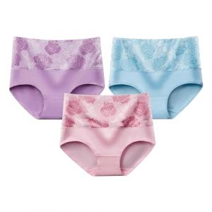 Lot de 3 Culotte Haute Femme Grande Taille Ventre Plat sous-V&ecirc;tements Grande Taille Invisible Hipster Bikini sans Couture Sexy Chic Culotte Gainante Coton Culotte Doux Taille Haute Slip Comfort (Blingko, neuf)