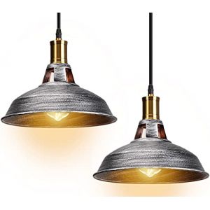 STOEX 2 Pack suspension luminaire industrielle style vintage en métal,rétro lustre suspensions d'éclairage intérieur plafonnier abat-jour 27cm pour salon cuisine chambre restaurent, argenté (STOEX, neuf)