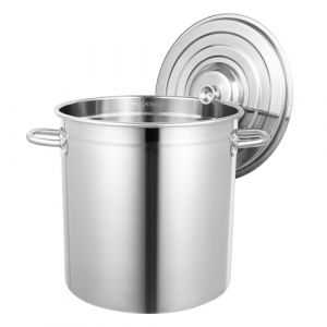 Begoniape Marmite en acier inoxydable de 35 l - Faitout 35 l - Grande casserole avec fond épais - Fond plat - Couvercle rainuré antidérapant - 35 cm x 36 cm - Grande casserole - Polissage fin (GDAECC, neuf)