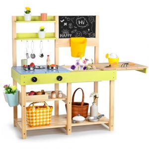 Dreamon Cuisine Extérieur Enfant en Bois avec Évier Amovible - Mud Kitchen Enfant avec Tableau Noir, Outils de Jardin- Accessoires de Cuisine en Boue pour Les Enfants à partir de 3 Ans (TitravelToys, neuf)