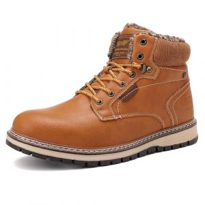 AX BOXING Chaussure Homme Hiver Chaussure Chaud Fourr&eacute;es Bottine Cuir Antid&eacute;rapant Bottes Neige Lacet Chaussure Montante Taille 41-46 EU (Marron_B, 42 EU) (AX BOXING, neuf)