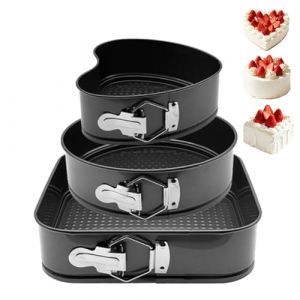 EUBSWA Lot de 3 moules &agrave; charni&egrave;re en forme de c&oelig;ur - 18/rond 20/carr&eacute; - 22 cm - Avec rev&ecirc;tement antiadh&eacute;sif - Pour moule &agrave; g&acirc;teau, moule &agrave; g&acirc;teau (EUBSWA-FR, neuf)
