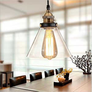 LIGINOK Luminaire Suspension Vintage Industriel Lustre en Verre E27 Abat-jour en Verre Lampe Suspendue Eclairage de Plafond pour Chambre Salon Restaurant Loft(A,Transparent) (LIGINOK Lighting, neuf)