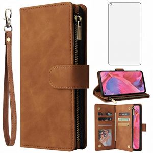 Asuwish Coque pour Oppo A94 5G/A95 5G/Reno 5Z/F19 Pro+ Plus Portefeuille avec Verre Tremp&eacute; et Porte Carte Chaine PU Cuir &agrave; Clapet &Eacute;tui Housse Support A 94 95 CPH2211 T&eacute;l&eacute;phone Case Femme Homme Marron (Asuwish Official Store, neuf)