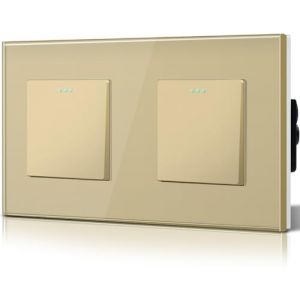 BSEED Double Interrupteur va et vient, Interrupteur à Bascule, Verre Interrupteur Encastrable Bascule,10A 250V Plaque De Cristal Trempé, 157 x 86 mm, 1 Gang 2 Voie Or (Bseed-EU, neuf)