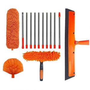 Plumeau Télescopique Multifonction avec Manche Réglable 6m - Set Nettoyage Plafond Vitres Toiles D'Araignée - Tête Microfibre Ergonomique pour Étagères Murs Fenêtres - 10 Sections Acier Inoxydable (xiukmz, neuf)