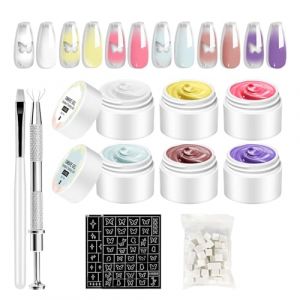 Lot de 6 vernis &agrave; ongles UV, 6 couleurs, gel de couleur UV avec stylos &agrave; ongles, colle creuse et griffe &eacute;ponge, couleurs des ongles en gel, vernis &agrave; ongles, pour design d'ongles, d&eacute;grad&eacute; naturel (juriok, neuf)