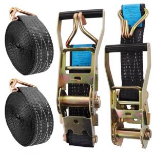 ASelected 2 Jeux de 6M×50MM Sangle d'arrimage à Cliquet Noir, Sangle a Cliquet avec Crochet en Polyester, Sangles de Serrage avec Tendeur à Cliquet pour Remorque, Moto, Voiture (ASelected, neuf)