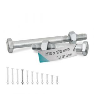VOOXA Lot de 10 vis &agrave; t&ecirc;te hexagonale DIN 931 avec tige M10 x 170 + &eacute;crou hexagonal DIN935 | Acier inoxydable A2 V2A, treuil partiel | Fixation pour support de poteau U/H, vis de machine avec &eacute;crou (Berg-house, neuf)