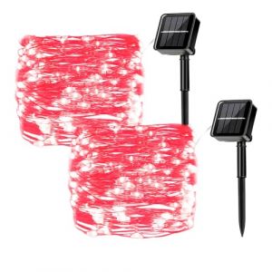 MUXIJIA 2pcs Guirlandes lumineuses solaires pour l’extérieur, 7M / 23Ft 50 LEDS Guirlandes lumineuses étanches 8 modes Guirlandes lumineuses solaires (rouge) (YMFRAOHF, neuf)