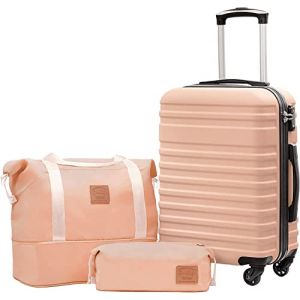 COOLIFE Set de Valises-Voyage Valise ABS avec Cadenas TSA Poignée télescopiq,1 Bagage Cabine Extensibles et 1 Portable Trousse de Maquillage (Rose, Set de 3 Valises (20")) (Coolife EU Directly, neuf)