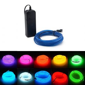 Kmruazre Fil EL Lumineux Néon Portable Alimenté par Pile - Pack de Fil Flexible Lumineux Stroboscopique Électroluminescent pour Décoration de Fête de Noël (3m/9ft, Bleu) (Kmruazre-fr, neuf)