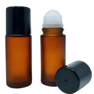 Essenciales Flacon Roll On Rechargeable 50 ml Lot de 2 flacons en verre couleur ambre glac&eacute; sans fuites - Rollon facile &agrave; mettre et &agrave; retirer (Essenciales, neuf)