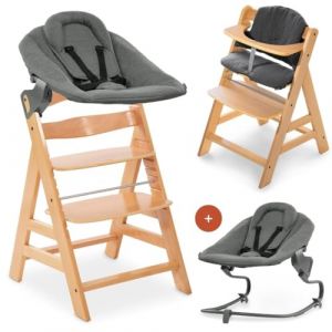 hauck Chaise Haute Bébé Alpha Plus Newborn Set Premium - Évolutive avec Transat Inclinable Extra Plat, Coussin d’Assise et Réducteur en Coton - Naturel (babyartikel-de, neuf)