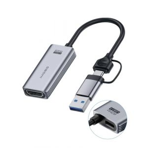 Hagibis Carte de Capture Vidéo USB 3.0 avec 100W PD | Câble HDMI vers USB A/C | 1080P@60fps YUY2/MJPEG MS2130 | Boîtier d’Acquisition pour Meta Quest 3, Switch, PS5, VR, Streaming et Enregistrement (InTechLegent, neuf)