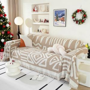 Royhom Housse de Canap&eacute; d'angle, Housse Canap&eacute; 3 Places, Kaki Couvre Canape Chenille, Protege Canape Angle avec Glands D&eacute;coratifs, Anti-Rides, Boho Kaki, 180x340 cm (Royhom Europe, neuf)