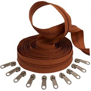 AERZETIX - C62738x5-C62791x10 - Kit de Fermeture &eacute;clair &agrave; glissi&egrave;re Spirale 5m N&deg;5 Couleur: Cannelle + 10 curseurs Couleur Argent sans verrou - en Nylon/m&eacute;tal - mercerie (Tuning, neuf)