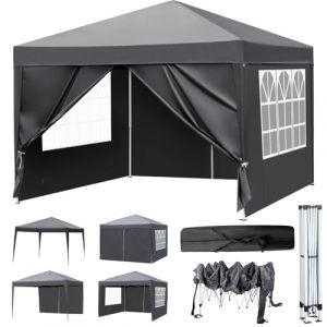 LEADZM 3x3m Tonnelle de Jardin Pliable,Pop-up Barnum,Réglable en Hauteur, Imperméable,Protection UV 50+,avec 4 Côtés,Cadres en Acier,Convient pour la Fête, l'extérieur,Patio,Camping,Gris Foncé (VICTOPV, neuf)