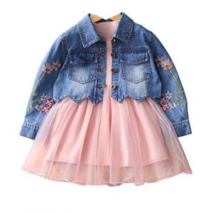 Yao 2-6 Ans Ensemble de vêtements pour Filles Printemps Automne Veste en Jean pour Enfants et Robe à Manches Longues 2 pièces(Rose,2A) (LittleWish, neuf)
