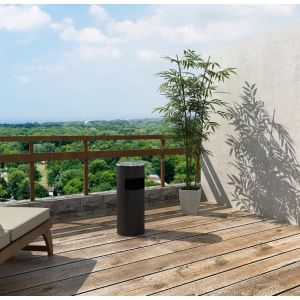 Poubelle avec cendrier de pied, seau int&eacute;rieur amovible, poubelle en acier ext&eacute;rieur pour le bureau, l'h&ocirc;tel et le jardin, Poubelle amovible sur pied en acier inoxydable (Noir (1 PC) 25*25*60 cm) (Hechheu, neuf)