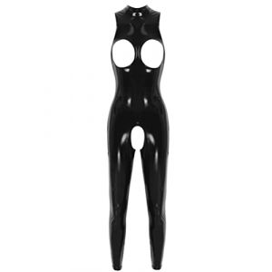 YOOJIA Femme Sexy Bodystocking Ouvert Cuir Latex Body Pantalon Combinaison de Bal Soir&eacute;e Club Justaucorps Gym Danse Ouvert Clubwear Noir M (YOOJIA EU, neuf)