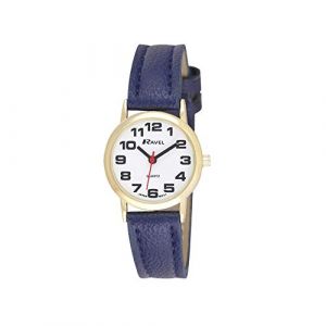 Ravel - Montre Bracelet Femme Facile à Lire avec de Gros Chiffres - Cadran Blanc/Ton Or/Bleu (Montres Ravel, neuf)
