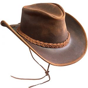 BRANDSLOCK Cowboy Hat pour Hommes & Femmes-Prime Cuir Australien Hat-L&eacute;ger Mainfait Occidental Chapeau-Modifiable Large Bord Cowgirl Chapeau-F&ecirc;te Costume Tenue pour Voyage & Protection Solaire (Montone, neuf)