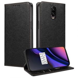 FERLAN Coque pour OnePlus 6T,Etui Fente pour Cartes [RFID Blocage] Housse Cuir V&eacute;ritable Support Portefeuille Protection Coque avec OnePlus 6T - Noir (BiBoDan, neuf)