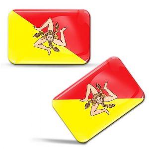 SkinoEu 2 x 3D Gel Autocollants Drapeau de la Sicile Sicilien Trisk&egrave;le Trinacria R&eacute;gion Italie pour Voiture V&eacute;lo Moto Tuning F 235 (SkinoEu&reg;, neuf)