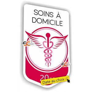 SC ® - Sticker/Autocollant - Caducée Soins à Domicile - Date Personnalisable - Type de Pose Vitrophanie* (se Colle sur Le Pare-Brise à l'intérieur du véhicule) 2023-2024 (S-C, neuf)