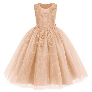 IWEMKE Enfants Filles Robe Mariage Tulle Dentelle Robe Princesse Longue Fleur Brod&eacute;e Soir&eacute;e Demoiselle d'honneur Robe Tutu sans Manches pour Pageant Bapt&ecirc;me F&ecirc;te Anniversaire Carnaval Jaune 11-12 Ans (IWEMEK, neuf)