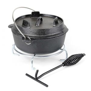 Wiltec Dutch Oven Marmite 4L en Fonte Dessous-plat Lève-couvercle Pied de support Fait-tout Pot Cocotte Feu de camp Camping Barbecue Grillade Friture Cuisson Extérieur (Wiltec Wildanger Technik GmbH, neuf)