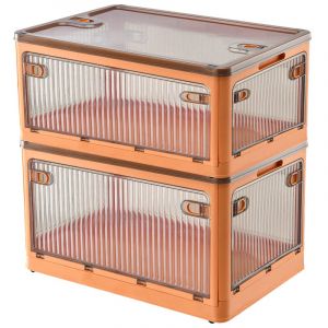 Creahaus Set de 2 pièces boîte de rangement avec couvercle, 28 litres boîte de rangement empilable (avec roues), boîte de rangement pliable à cinq portes, boîte de rangement pour jouets, casier (Creahaus EU, neuf)