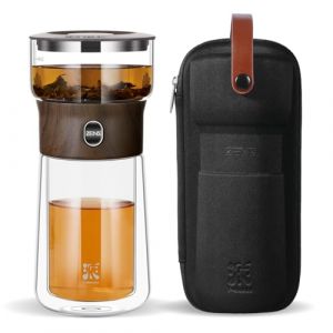 ZENS theiere avec infuseur, magique &agrave; une seule touche th&eacute;i&egrave;re en verre pour Th&eacute; en Feuilles vrac sans d&eacute;g&acirc;ts, Machine &agrave; Th&eacute; avec Tasse isotherme et sac de portable, &agrave; offrir en cadeau (ZENS LIFESTYLE EU, neuf)