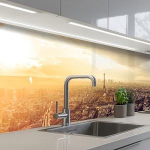 KitchenYeah© Crédence Adhésive Cuisine 80x300 cm Résistant À La Chaleur Plaque Adhesif Fond De Hotte Interieur Cuisson Sur Mesure Paris - Skyline - Coucher Soleil - Villes (KitchenYeah, neuf)