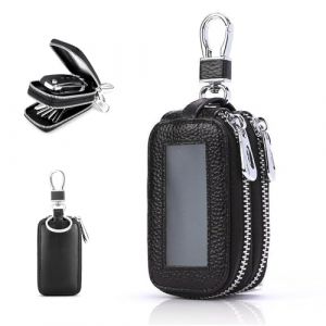 Etuis Porte-Cl&eacute;s de Voiture Housse de Protection cl&eacute; de Voiture Double couche Porte-cl&eacute;s de Voiture Sac &Eacute;tui &agrave; Pi&egrave;ces en Cuir Pochette Zipp&eacute;e avec Fen&ecirc;tre Transparent Porte Monnaie (Noir) (Shakalaolper, neuf)