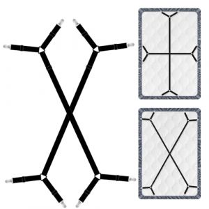 JDBlissful Tendeur Drap Housse, 2 Pièces Attache Drap Housse Réglable avec 4 Clip Métal, Élastique Clips de Drap de Lit Noir, Ajustable Attache Sangle de Maintien pour Draps, Matelas ou Canapé (DUOBO, neuf)