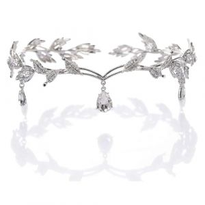 MIRKUZI Diadèmes pour femme, Bijoux diadème diadème pour femme diadème en cristal de mariage collier diadème de mariage en feuille de strass (argent) (HU  YIFENG UK SHOP, neuf)