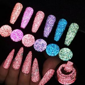 Lot de 6 vernis à ongles gel à paillettes réfléchissantes, y compris rose, violet, vert, rouge, vernis à ongles gel à séchage sous lampe UV LED, 8 ml (MeiLaiYuan, neuf)