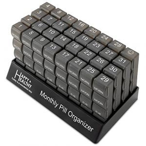 Pilulier mensuel - 4 fois par jour matin-midi-soir-nuit - Grands piluliers quotidiens 32 avec compartiments pour vitamines, suppléments, médicaments - Pilulier mensuel de voyage, noir (RockDealer, neuf)