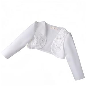 Proumhang Ch&acirc;le Cardigan et Veste pour Enfants,Bol&eacute;ro Ch&acirc;le &agrave; Manches Longues,Fleurs en Satin,Ouvert sur Le Devant,Robe de Mariage,de Demoiselle d'honneur,d'anniversaire et de Princesse Blanc 110 (labellevie_NO1, neuf)