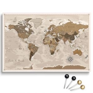 Toile personnalisable motif carte du monde en liège à épingler, parfaite pour les voyageurs et la décoration murale – tableau décoratif sur toile, 100 punaises inclus (Design 4 FR, 150x100cm) (Pinmap, neuf)