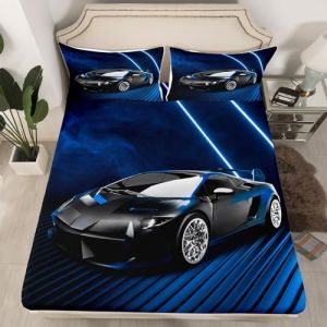 Homewish Drap Housse 135x200 Enfant Voiture de Course, Drap-Housse 2 Personnes Ado Garçon Voiture de Course, Drap de Lit Voiture de Sport Extrême Housse de Matelas Rayures Géométrique Bleu (Suzhou yiyanyun e-commerce Co., Ltd, neuf)